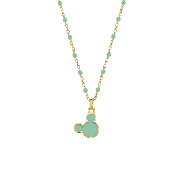 Zilveren goldplated ketting Mickey Mouse groen