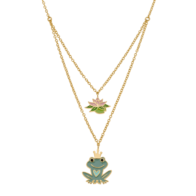 Disney zilveren goldplated kinderketting met hanger Disney kikker met groen emaille
