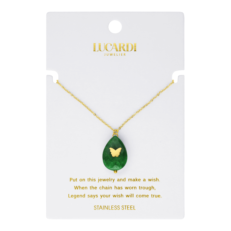 Stalen goldplated ketting met hanger met natuursteen voor dames