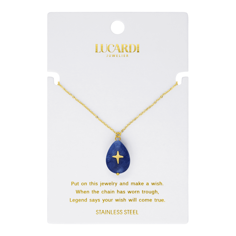 Stalen goldplated ketting met hanger met natuursteen voor dames