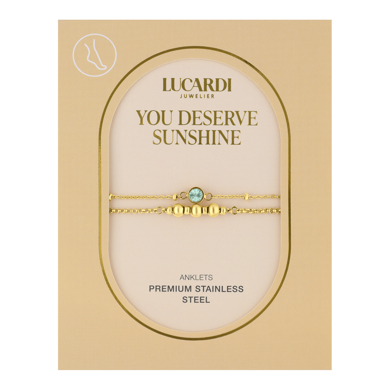Dubbele goldplated stalen enkelbandje met steentje