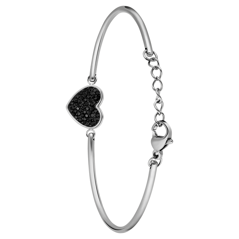 Stalen armband hart met kristal zwart