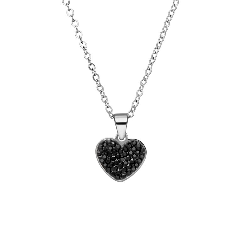 LivLiv stainless steel ketting hart met kristal zwart voor dames