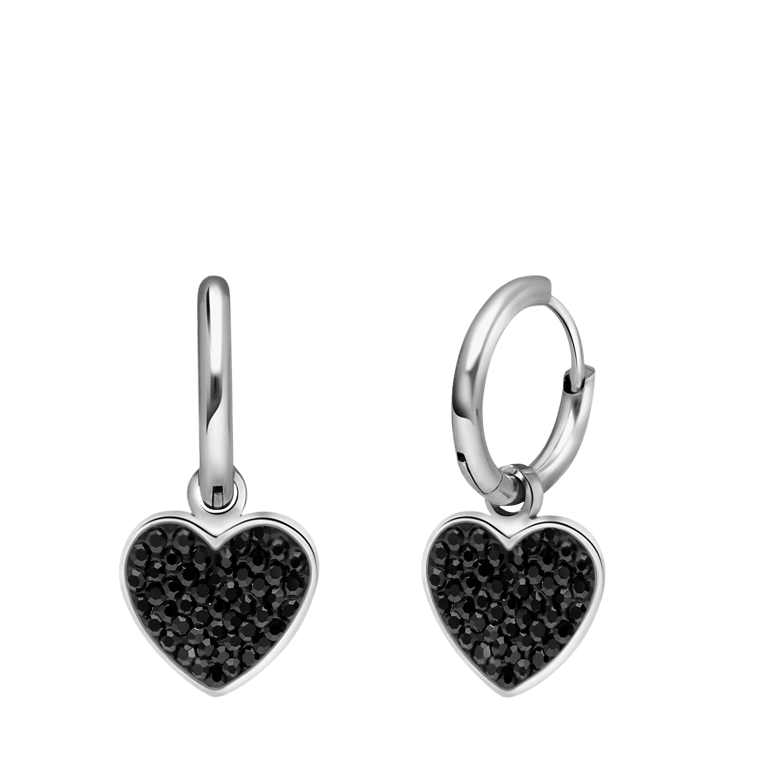 LivLiv stainless steel oorringen hart met kristal zwart voor dames