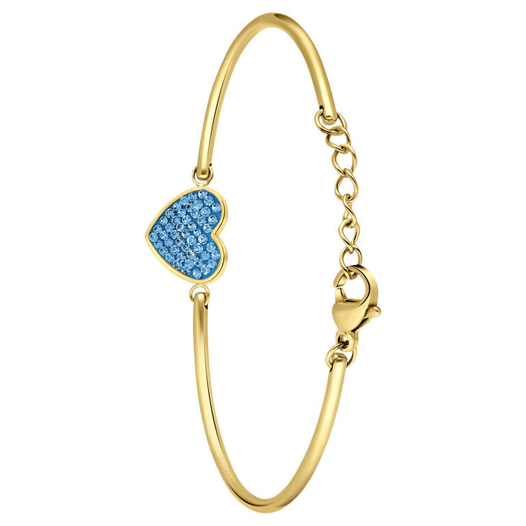 Stainless steel goldplated armband hart met kristal aqua