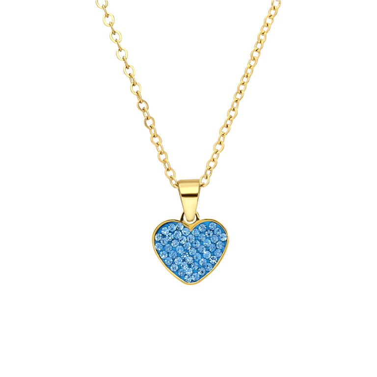 Stainless steel goldplated ketting met hanger hart met aqua kristal voor dames