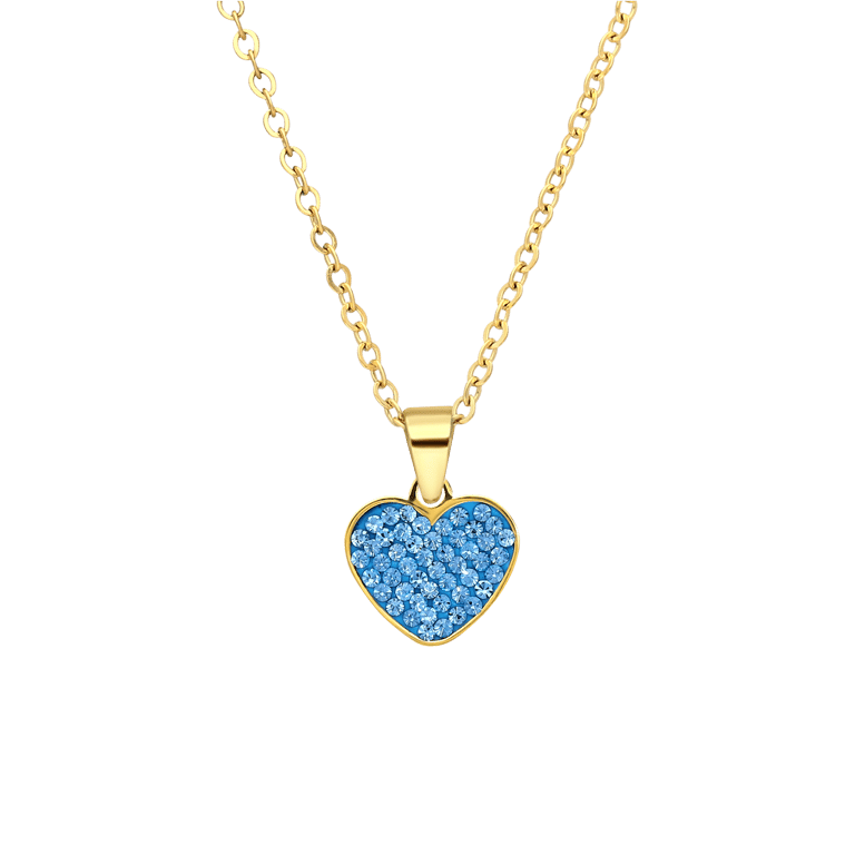 Stalen goldplated ketting met hanger hart met aqua kristal voor dames