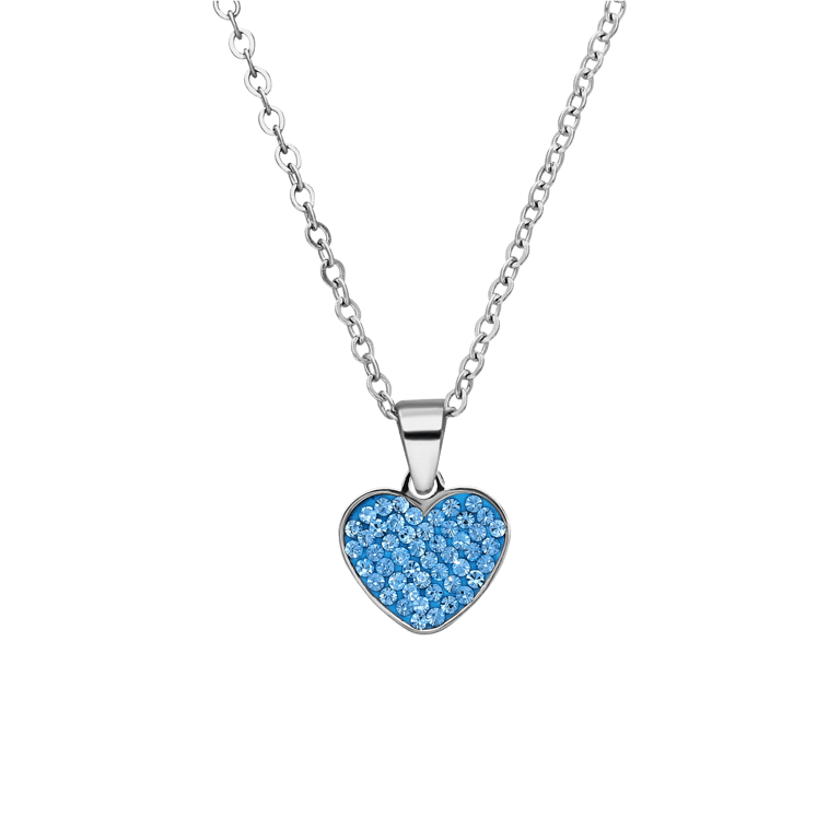 Stalen ketting hart met kristal aqua