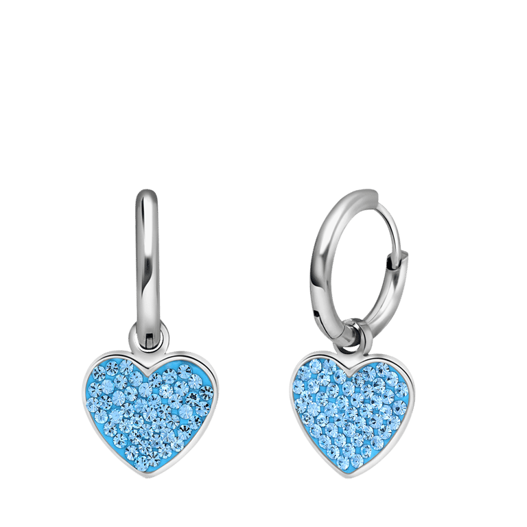 LivLiv stainless steel oorringen hart met kristal aqua voor dames