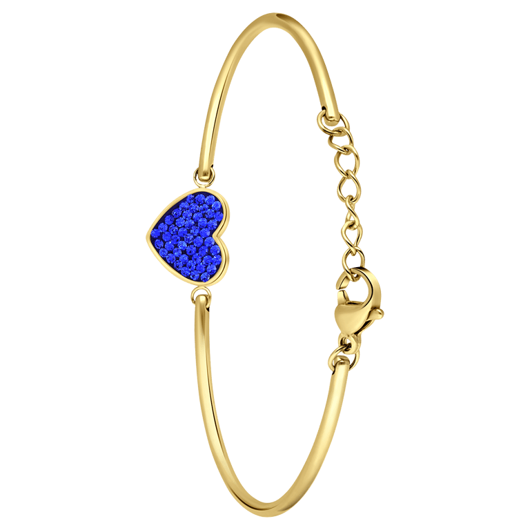 Armband aus Edelstahl, vergoldet, Herz mit Kristall, Saphirblau