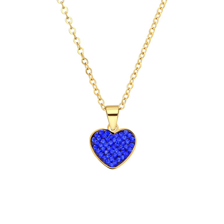 Stalen goldplated ketting met hanger hart met blauw kristal voor dames