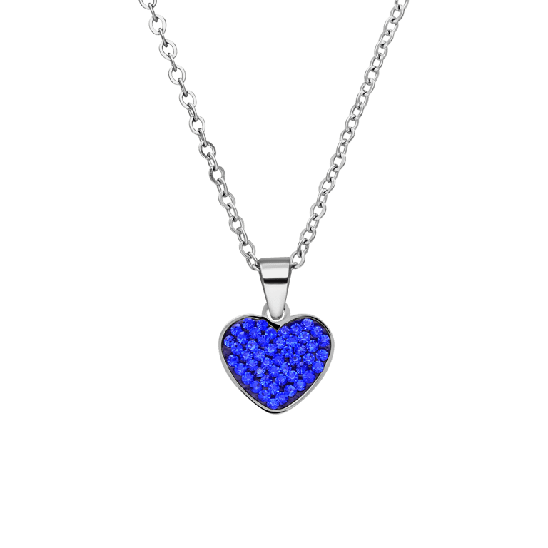 Stalen ketting hart met kristal sapphire