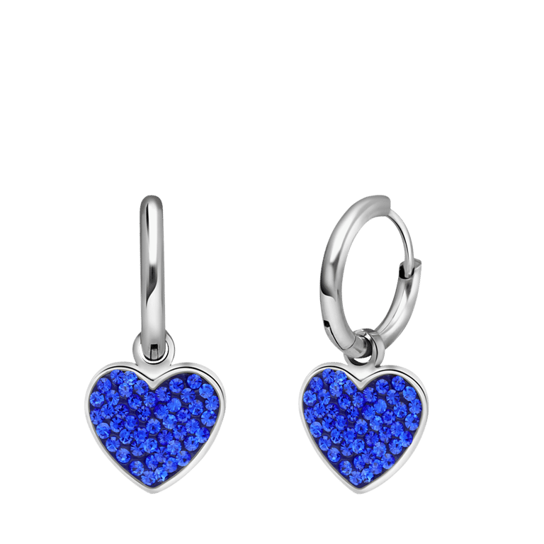 LivLiv stainless steel oorringen hart met kristal sapphire voor dames