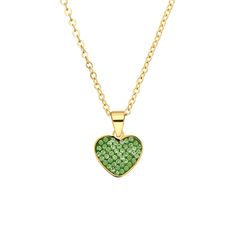 Stalen goldplated ketting met hanger hart met lichtgroen kristal voor dames
