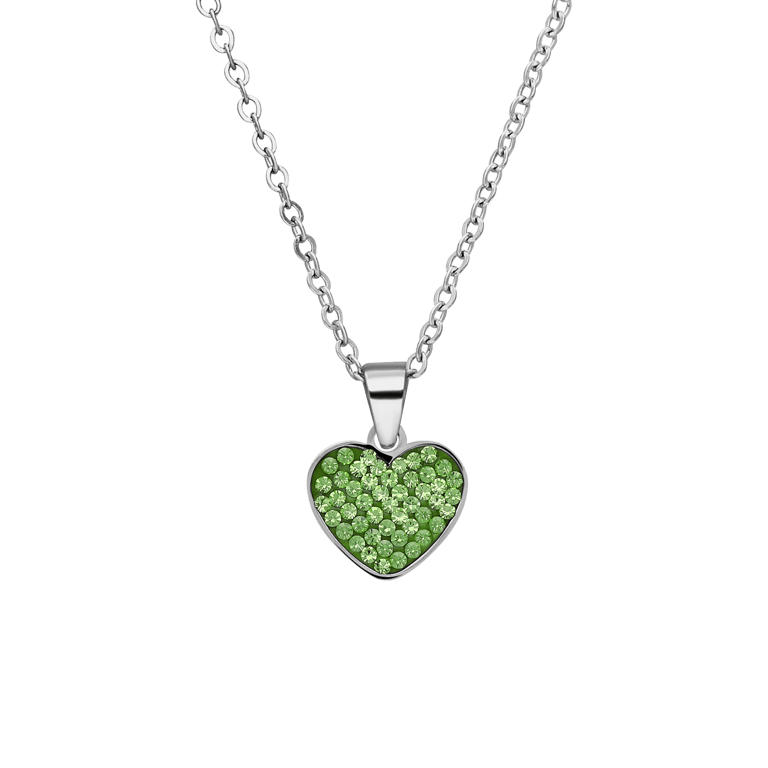 LivLiv stainless steel ketting hart met kristal peridot voor dames