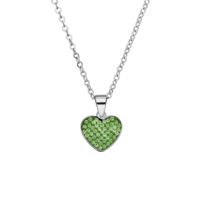 Stalen ketting hart met kristal peridot