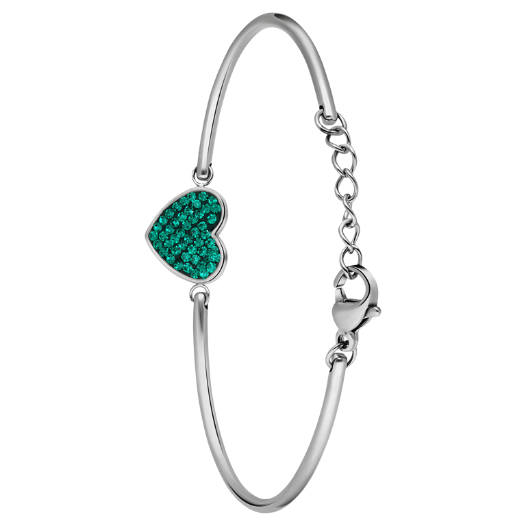 Stainless steel armband hart met kristal emerald