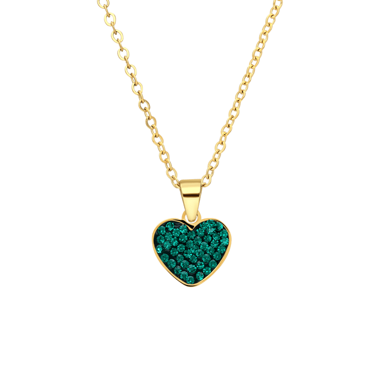 Stalen goldplated ketting hart met kristal emerald