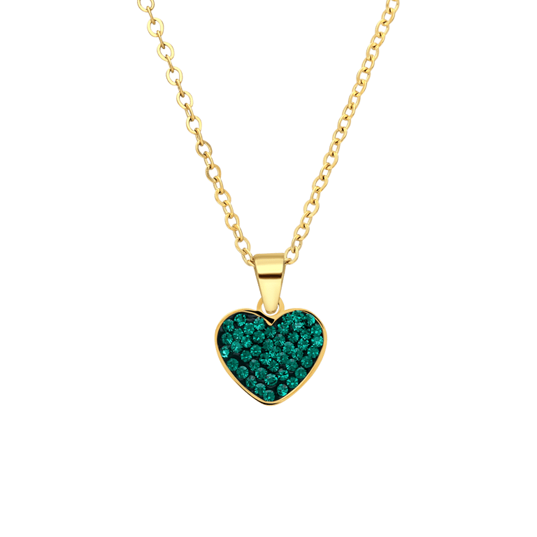 Stalen goldplated ketting met hanger hart met groen kristal voor dames