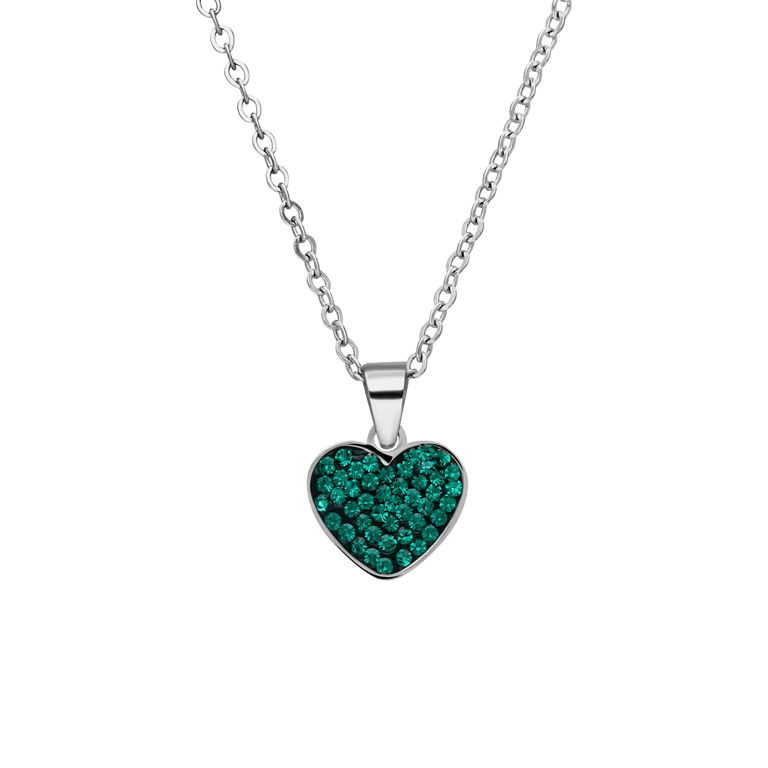 LivLiv stainless steel ketting hart met kristal emerald voor dames