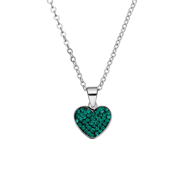 Stalen ketting hart met kristal emerald