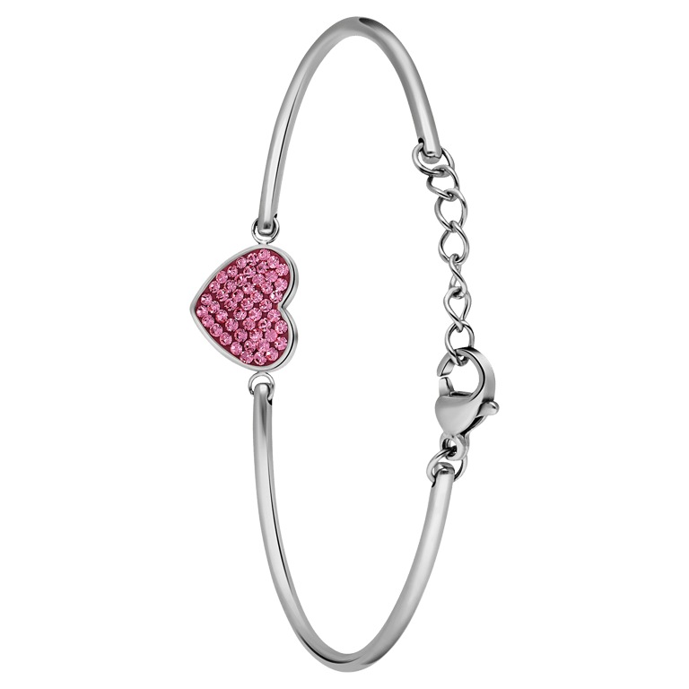 Stalen armband hart met kristal roze