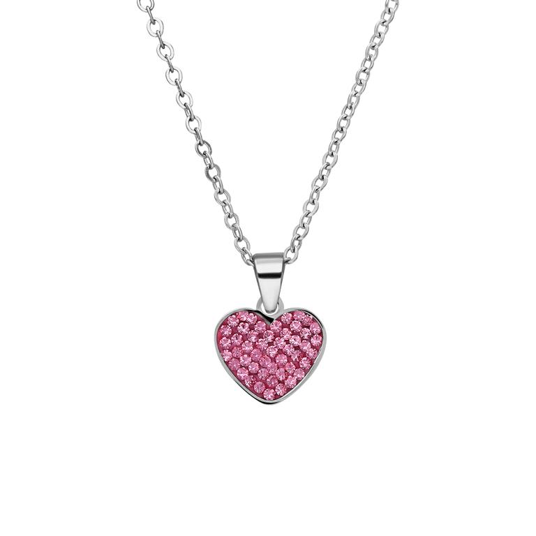 LivLiv stainless steel ketting hart met kristal roze voor dames