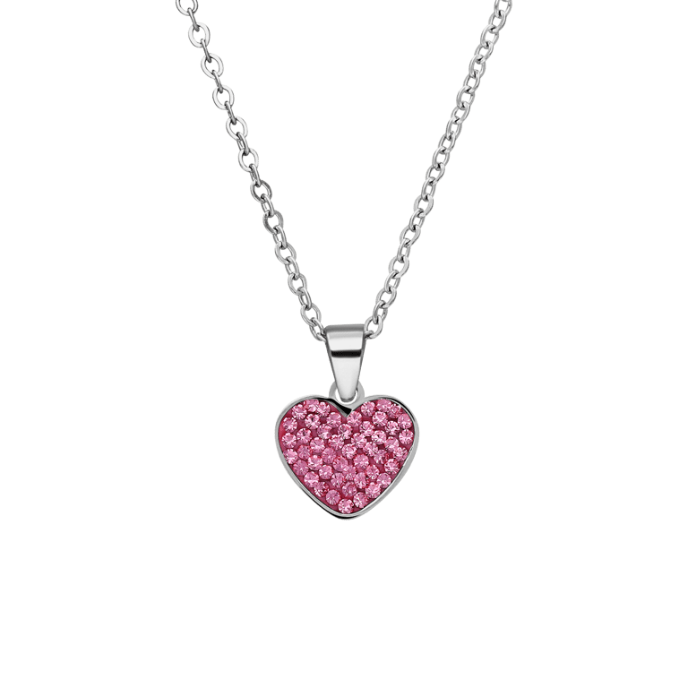 Stalen ketting hart met kristal roze