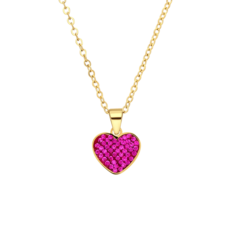 Stalen goldplated ketting hart met kristal fuchsia