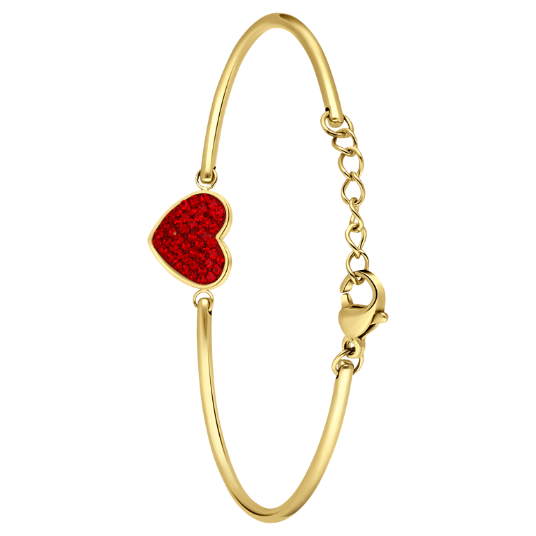 Stalen goldplated armband hart kristal red velvet