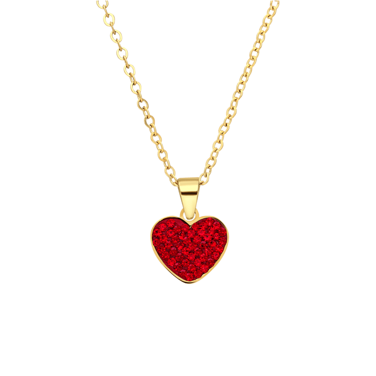 Stainless steel goldplated ketting met hanger hart met rood kristal voor dames