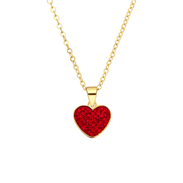 Stalen goldplated ketting met hanger hart met rood kristal voor dames