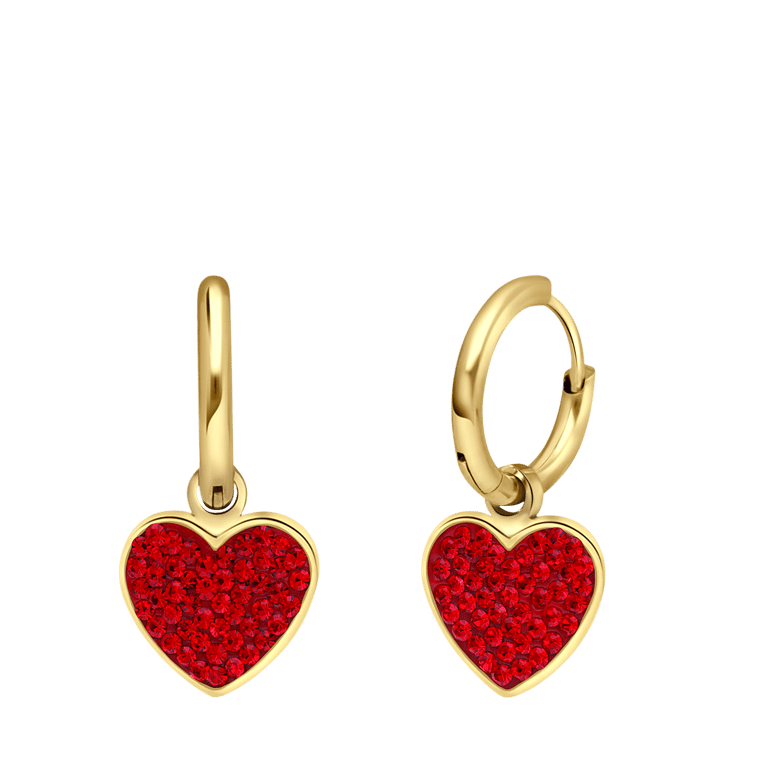 Stalen goldplated oorringen met hanger hart met rood kristal voor dames