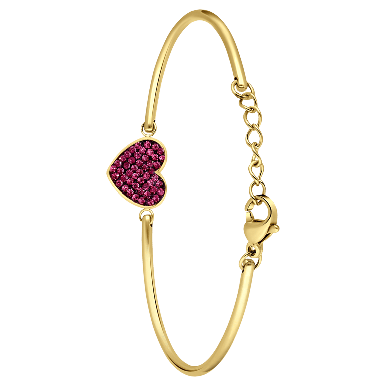 Armband aus Edelstahl, vergoldet, Herz mit Kristall, Amethystfarben