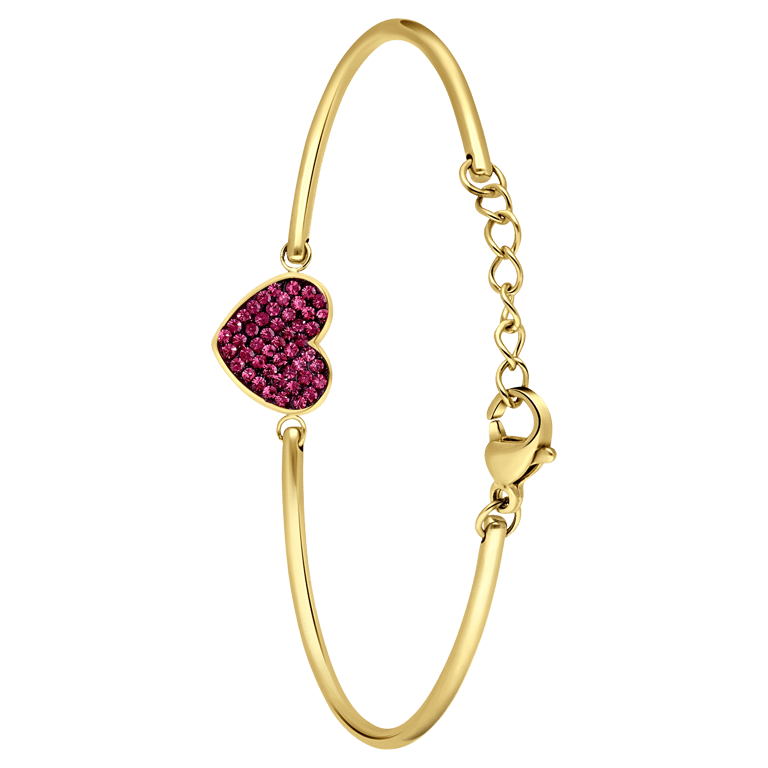 Stalen goldplated armband hart kristal paars