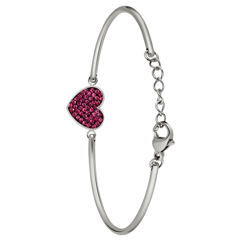 Stalen armband hart met kristal amethyst