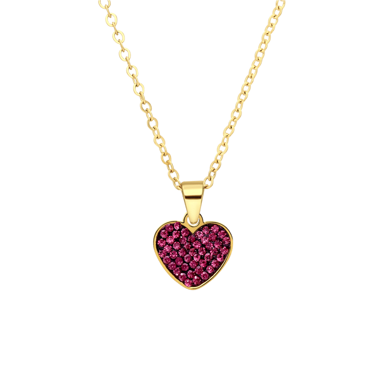 Stainless steel goldplated ketting met hanger hart met paars kristal voor dames