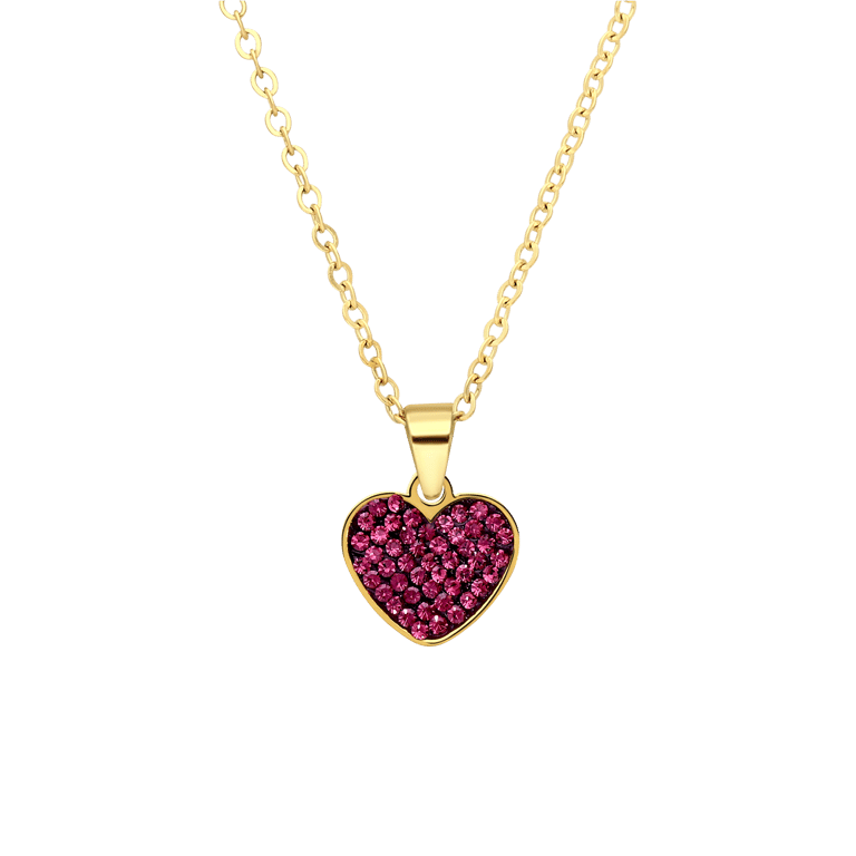 Stalen goldplated ketting met hanger hart met paars kristal voor dames