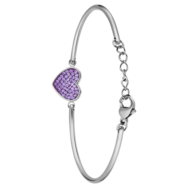 Stainless steel armband hart met kristal violet