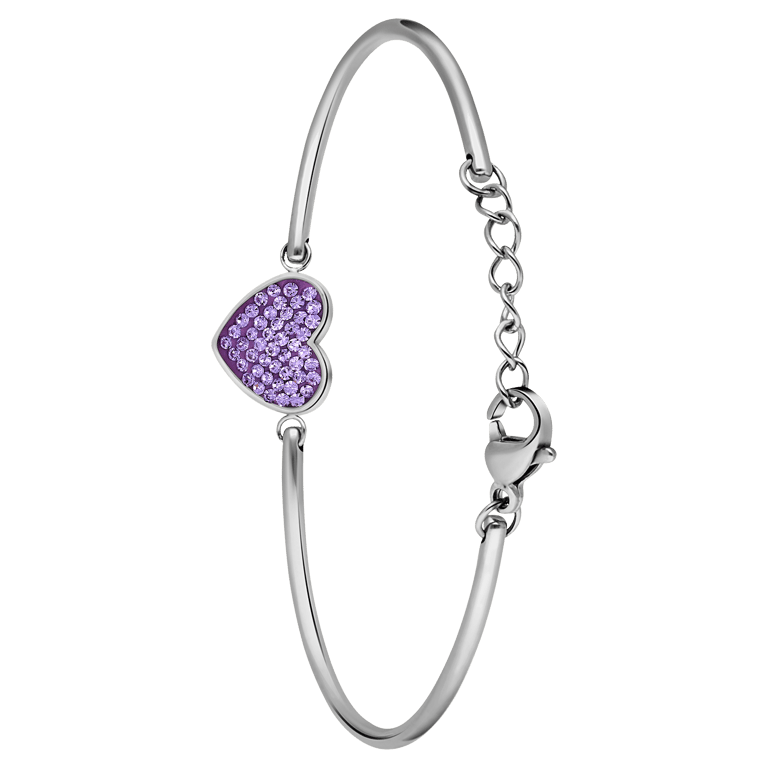 Stalen armband hart met kristal violet