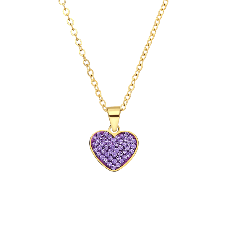 LivLiv stainless steel goldplated ketting hart met kristal violet voor dames