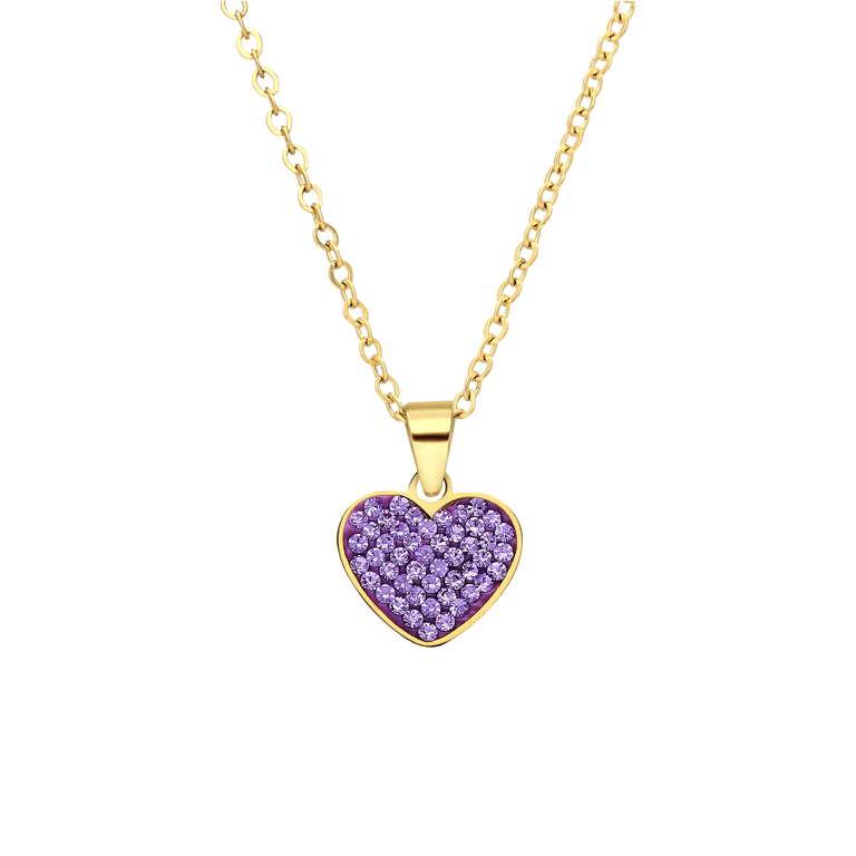 Stalen goldplated ketting hart met kristal violet