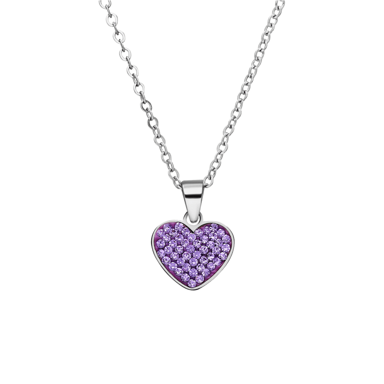 Stalen ketting hart met kristal violet