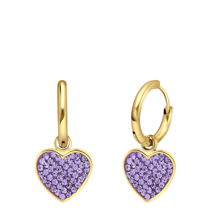 Stalen goldplated oorbellen hart kristal violet