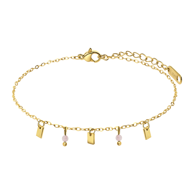 Stalen goldplated armband met rozenkwarts