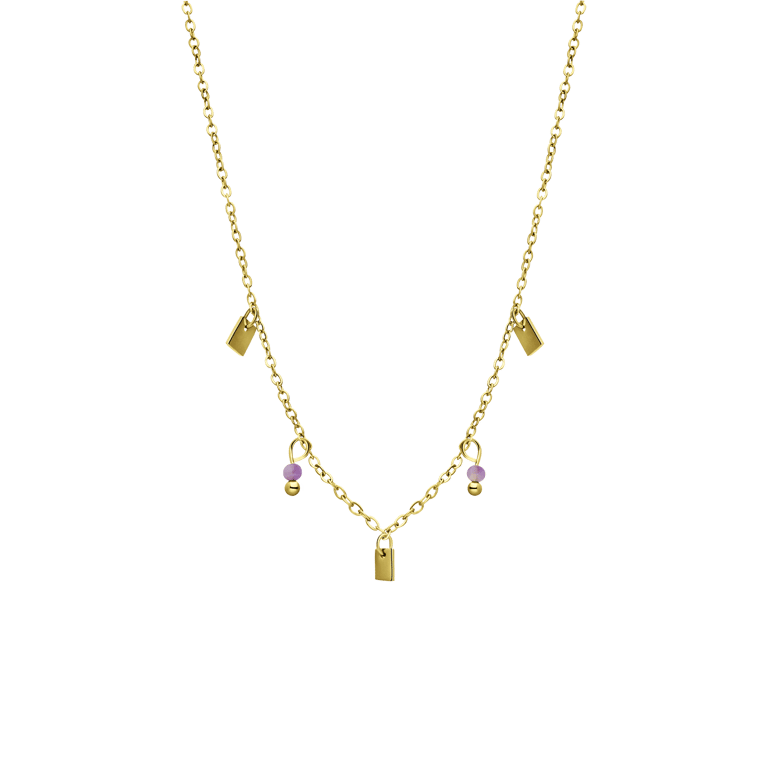 Stalen goldplated ketting met hanger met amethyst voor dames