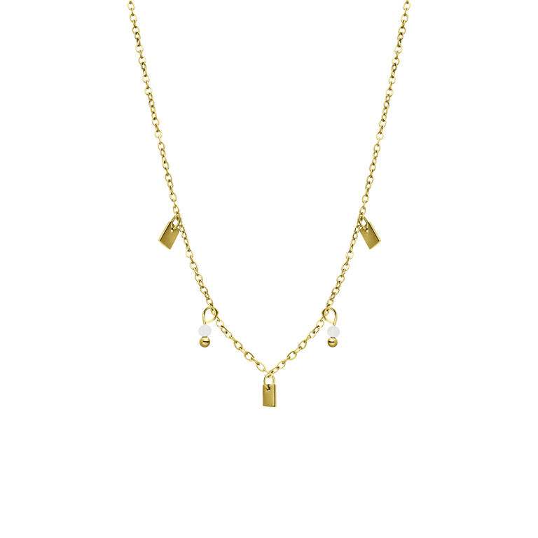 Stalen goldplated ketting met hanger met maansteen voor dames
