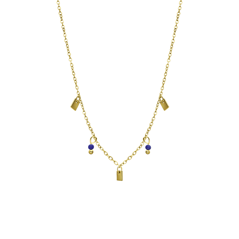 Halskette aus Edelstahl, vergoldet, mit Lapislazuli