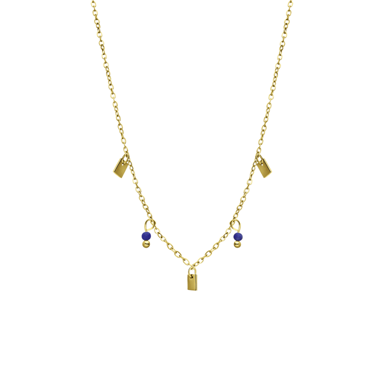 Stalen goldplated ketting met lapis lazuli