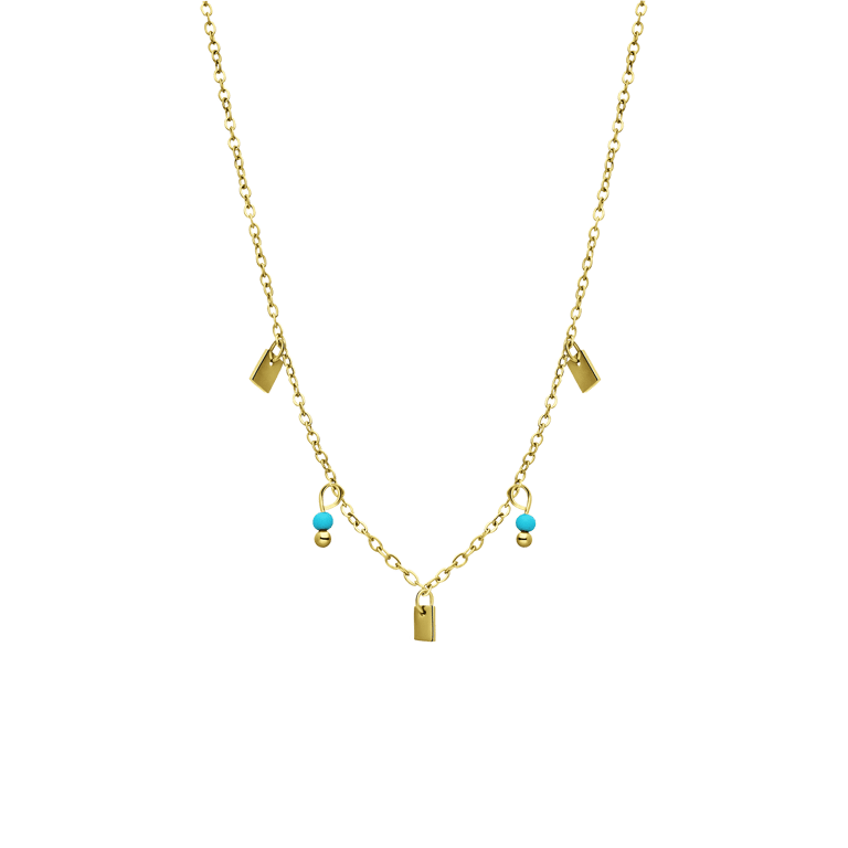 Stalen goldplated ketting met hanger met turquoise voor dames